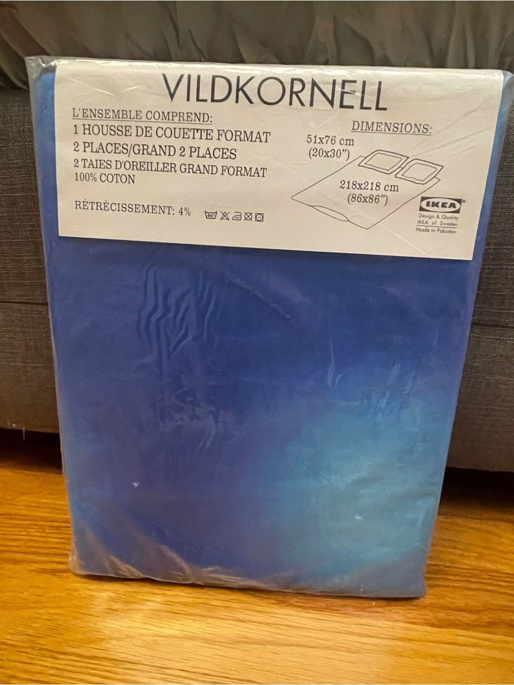 NEW IKEA VILDKORNELL Blue Ombre Duvet Cover with 2 Standard Sz Pillow Sham